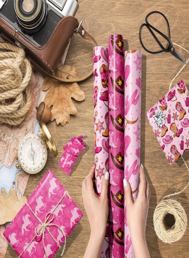 DodelyGz 12 Sheets Western Cowgirl Gift Wrapping Paper,4 Designs Wild West Cowgirl Style Wrapping Paper For Kids Woman Girl's Birthday Party DIY Gift Packing, 20 x 27 Inch (Cowgirl) - Image 5